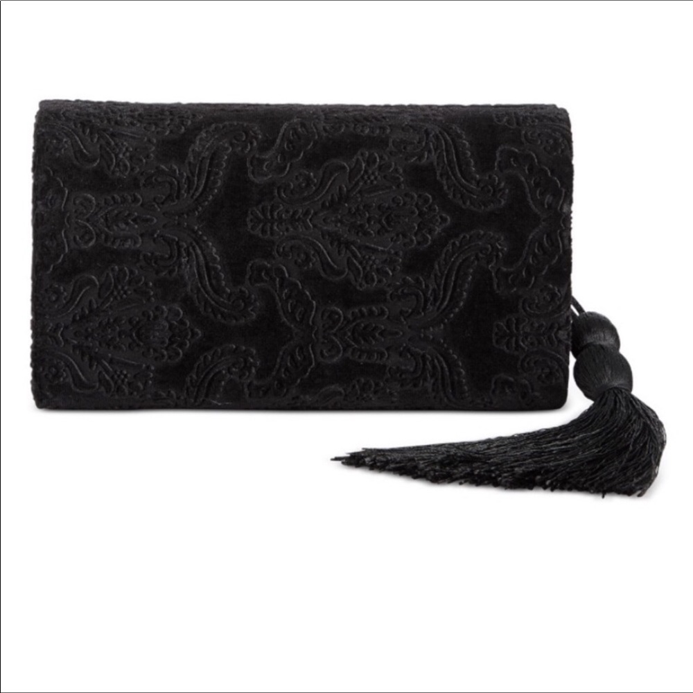 NWT INC International Concepts Black Velvet Box Clutch Minaudière Evening Bag
